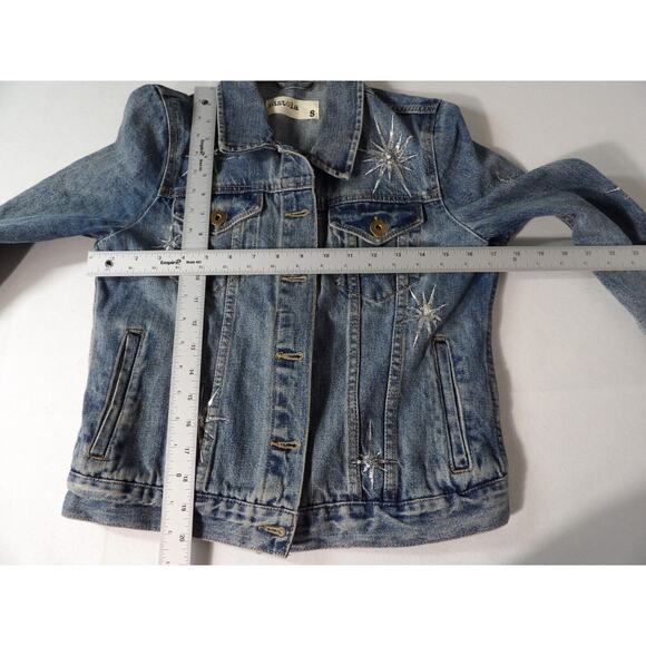 Pistola Small Denim Jean Jacket Firework Sequins Starburst 90s Y2K Art to Wear - Picture 9 of 16